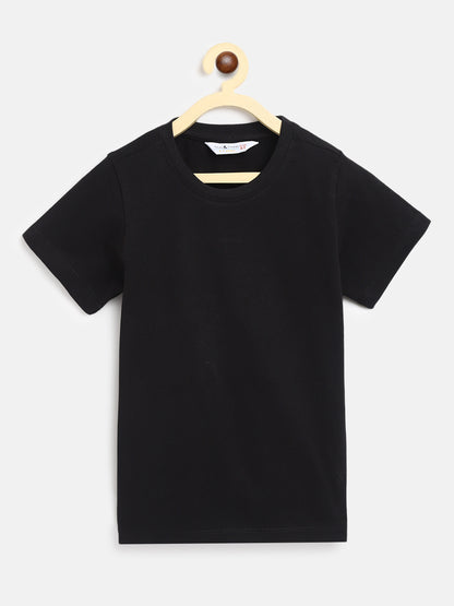 Boys Cotton Black T-Shirt With Light Blue Denim Washed Straight Fit Jeans