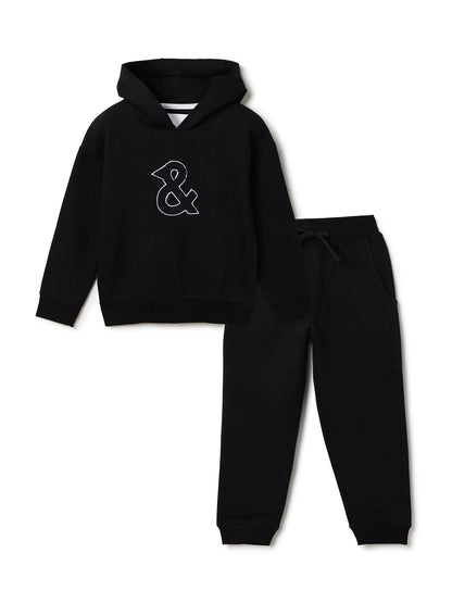 Unisex Black Solid Fleece Hooded Co-ord Set