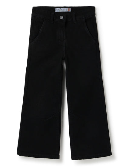 Girls Black Flared Lycra Denim Jeans