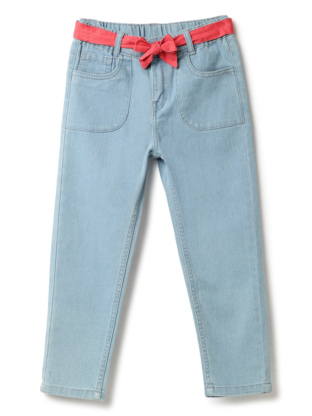 Girls Light Blue Lycra Solid Jeans