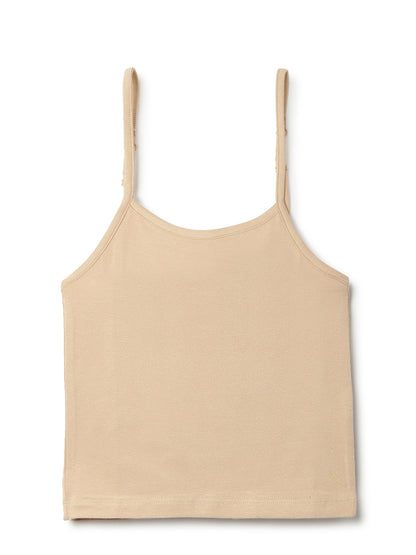 Girls Beige Lycra Regular Fit Spaghetti Sleeve Solid Camisole