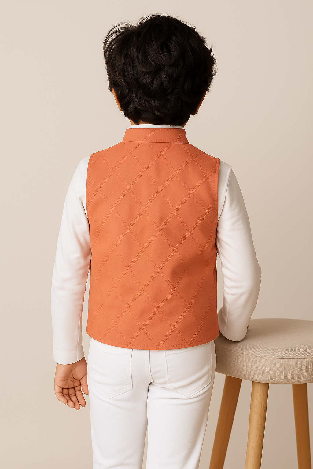 Boys Peach Cotton Solid Waist Coat