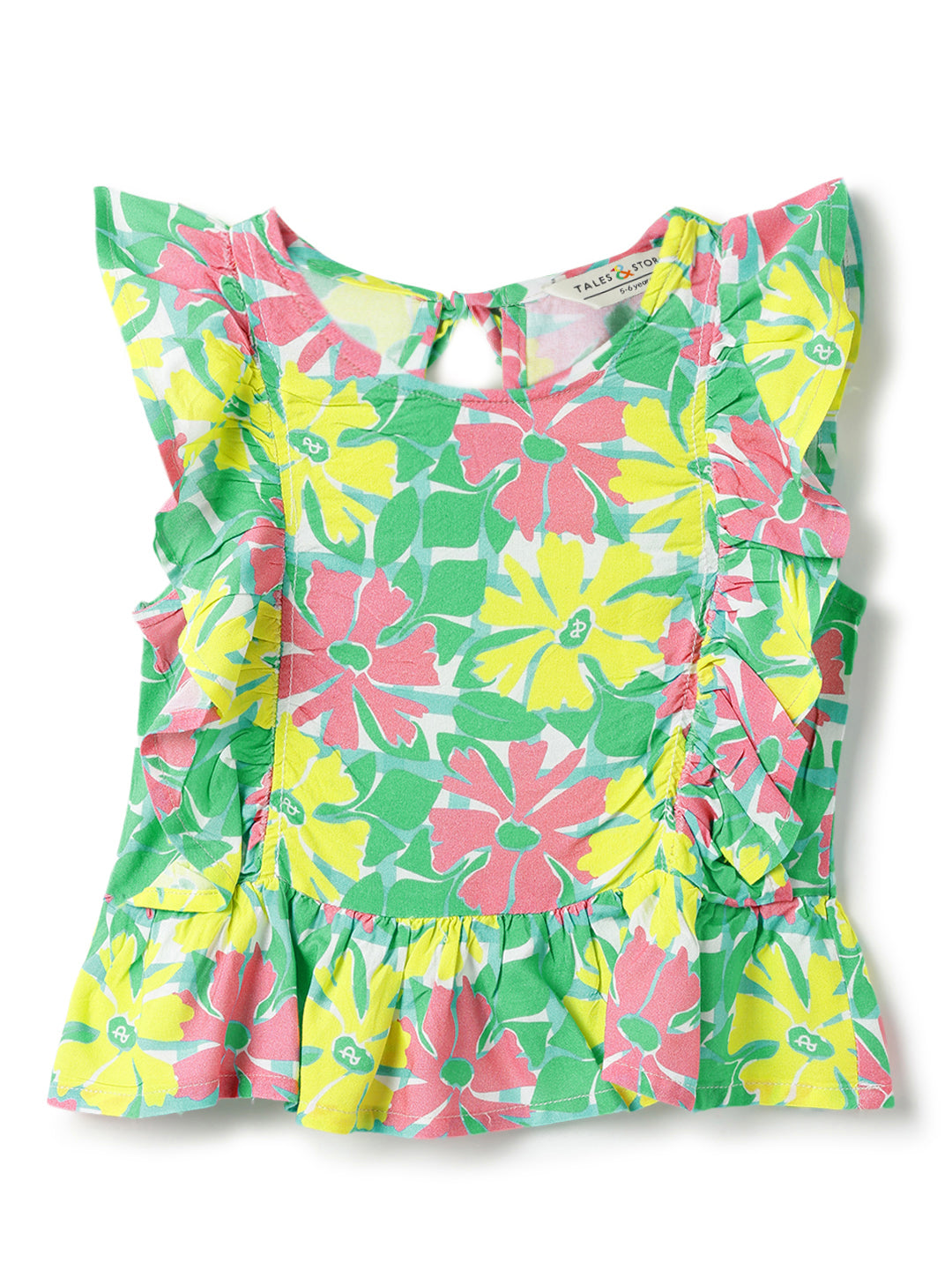 Girls Green Floral Printed Sleeveless Viscose Top