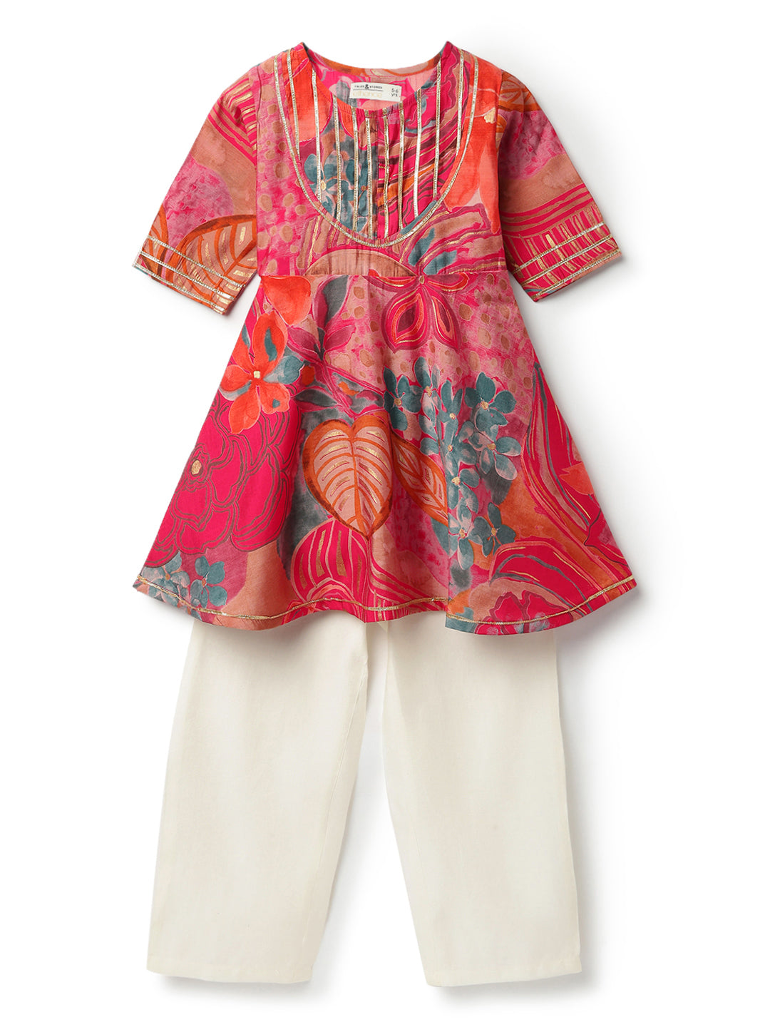 Girls Pink Ethnic Printed Viscose Kurta Set