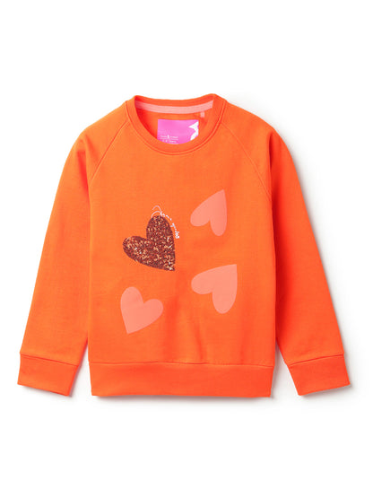 Girls Orange Cotton Printed Oversized Sweatshirt