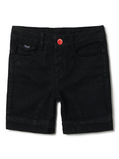 Boys Black Cotton Washed Shorts