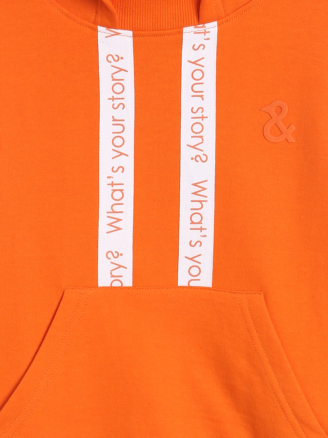 Boys Orange Poly Cotton Applique Full Sleeves Sweatshirt with Hood