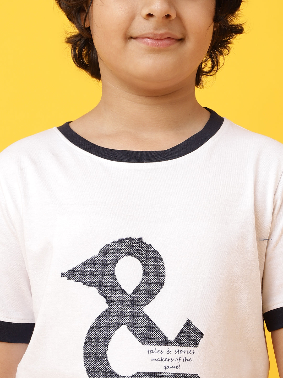 Boys Regular Fit White & Black T-Shirt