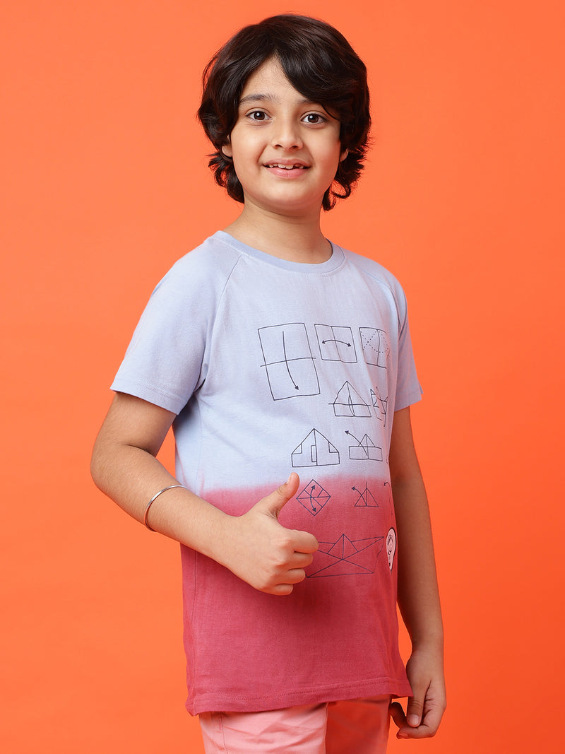 BOYS REGULAR FIT RED & BLUE OMBRE T-SHIRT