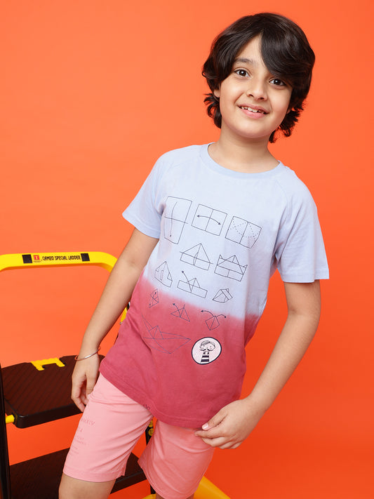 BOYS REGULAR FIT RED & BLUE OMBRE T-SHIRT
