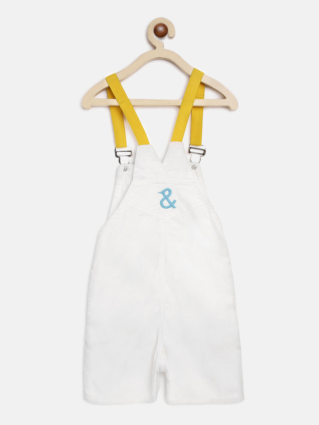 Boys White Printed Dungaree