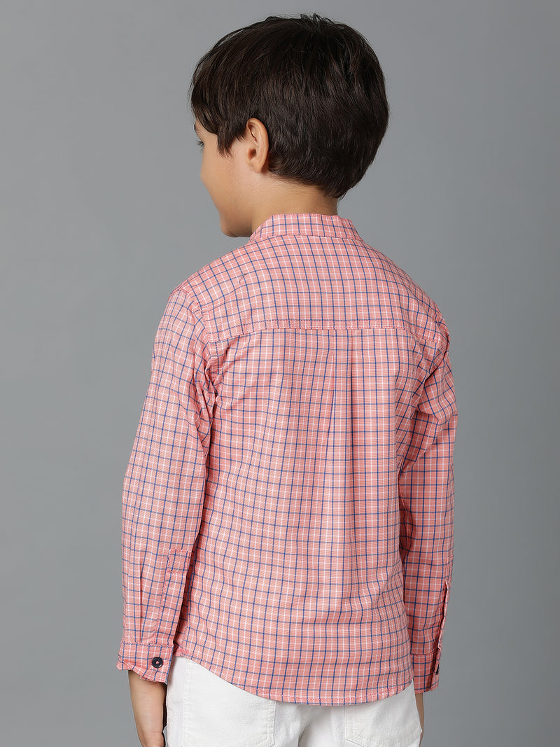 Boys Pink Checked Cotton Regular Fit Shirt