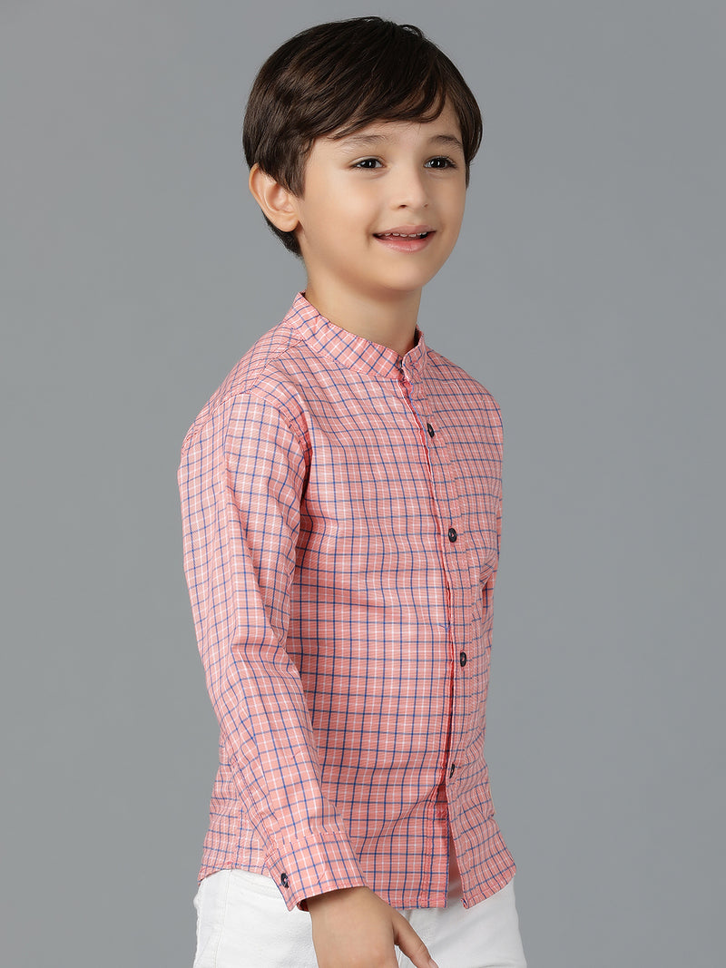 Boys Pink Checked Cotton Regular Fit Shirt