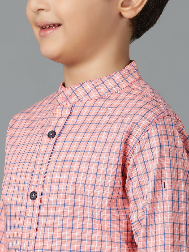 Boys Pink Checked Cotton Regular Fit Shirt