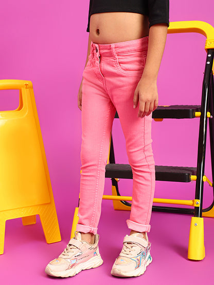 GIRLS SLIM FIT NEON PINK TROUSER