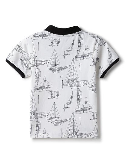 Boys White Cotton Printed T-Shirt