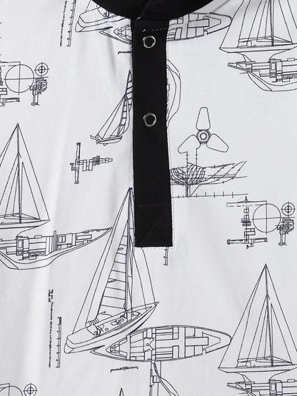 Boys White Cotton Printed T-Shirt