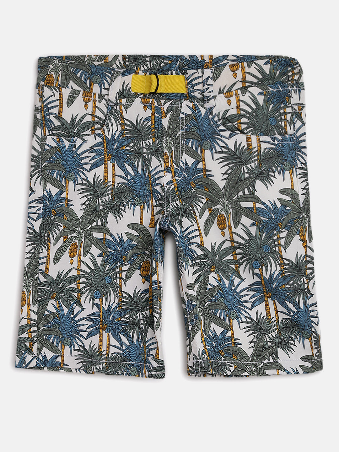 Boys White Overall Printed Shorts