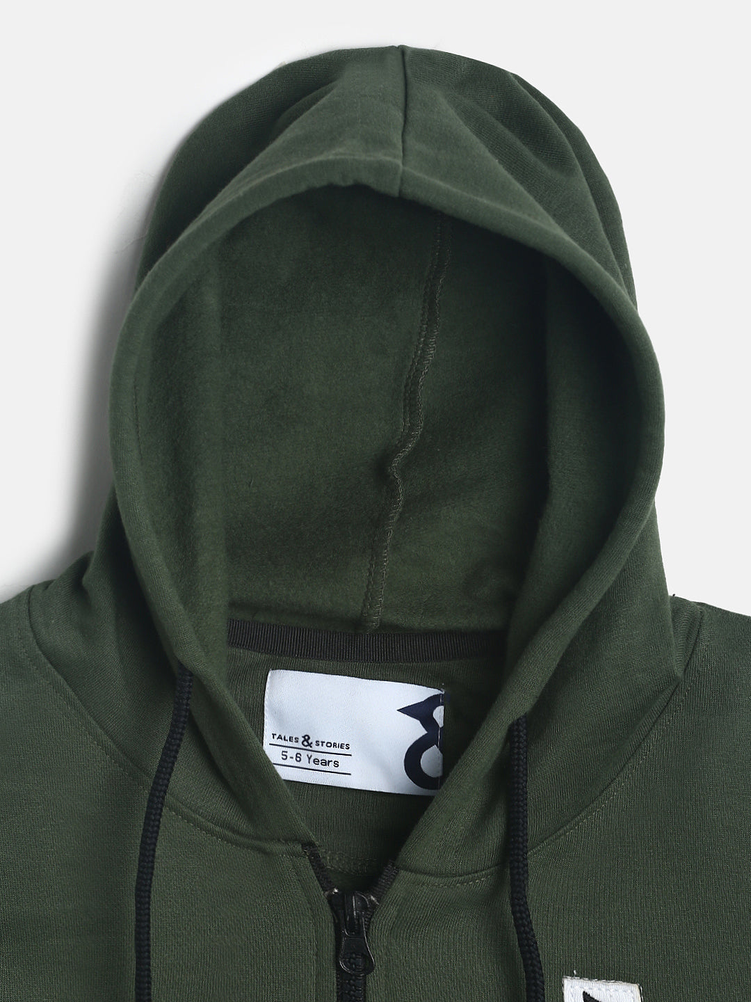 Boys Dark Olive Poly Cotton Printed Full Sleeves Sweatshirt with Hood