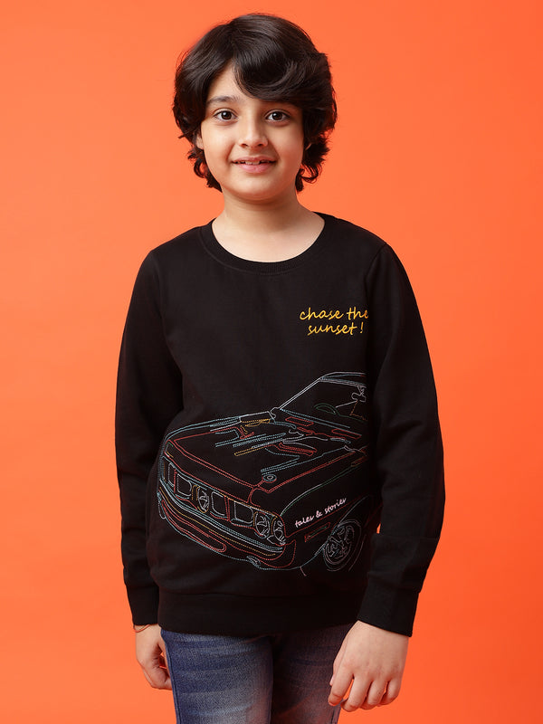 Boys Black Printed Sweatshirt