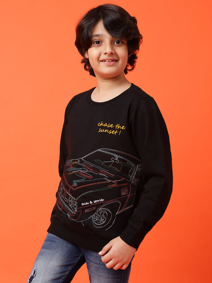 Boys Black Printed Sweatshirt