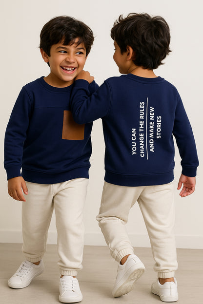 Boys Navy Blue Cotton Printed Sweatshirt