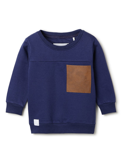 Boys Navy Blue Cotton Printed Sweatshirt