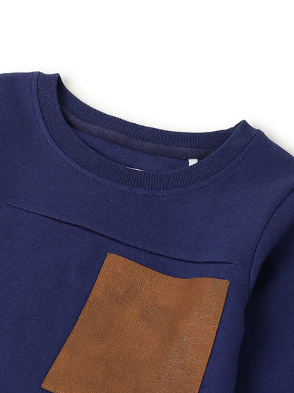 Boys Navy Blue Cotton Printed Sweatshirt