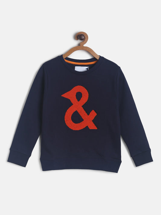 Boys Navy Blue Cotton Embroidered Sweatshirt