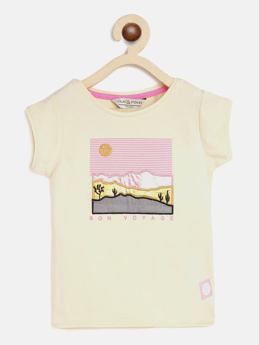 Girls Round Neck White T-Shirt