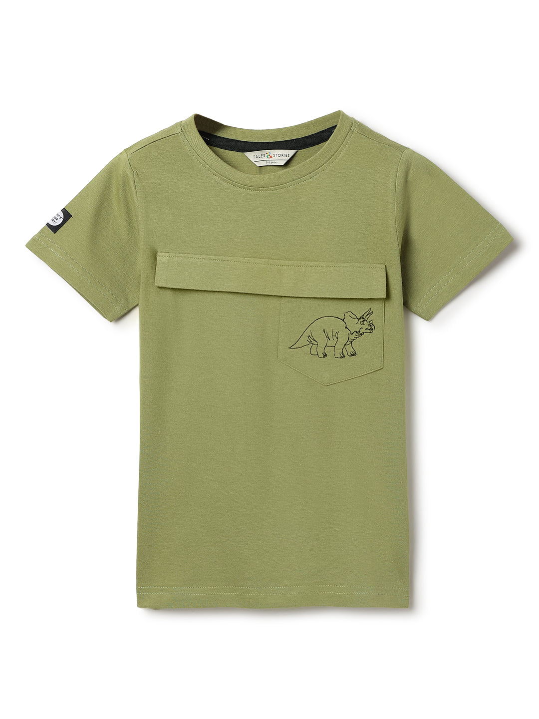 Boys Green Regular Fit Round Neck Cotton T-shirt