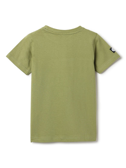Boys Green Regular Fit Round Neck Cotton T-shirt