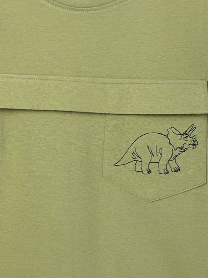 Boys Green Regular Fit Round Neck Cotton T-shirt