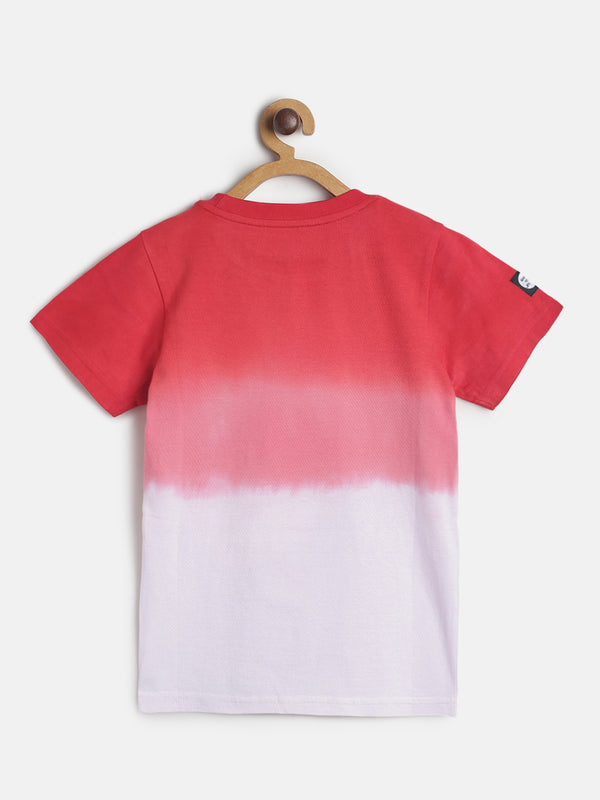 Boys Red Cotton Printed Round Neck T shirt