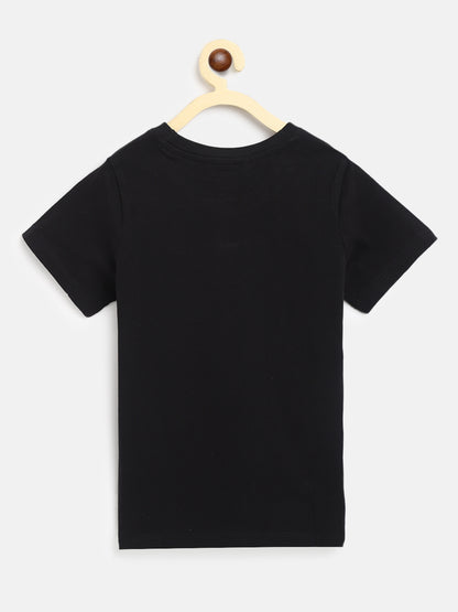 Boys Cotton Black T-Shirt With Light Blue Denim Washed Straight Fit Jeans