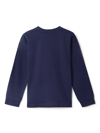 Boys Navy Blue Cotton Solid T-Shirt