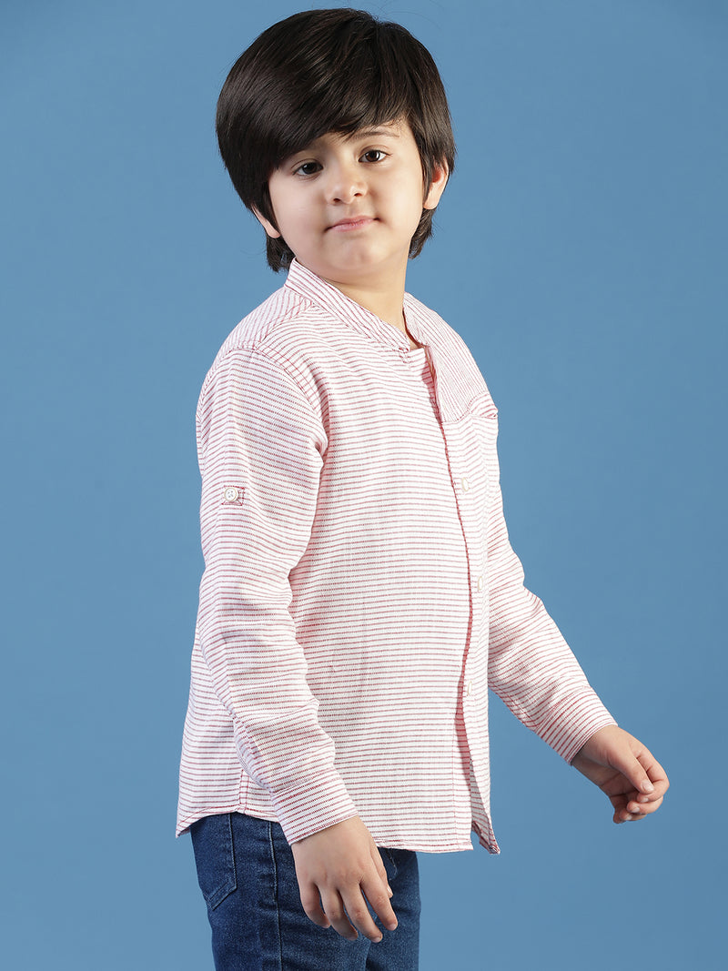 Boys White Cotton Striped Shirt