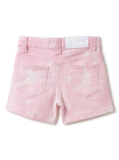 Girls Pink Tie & Dye Cotton Casual Shorts