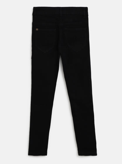 Girls Black Slim Fit Cotton Jeans