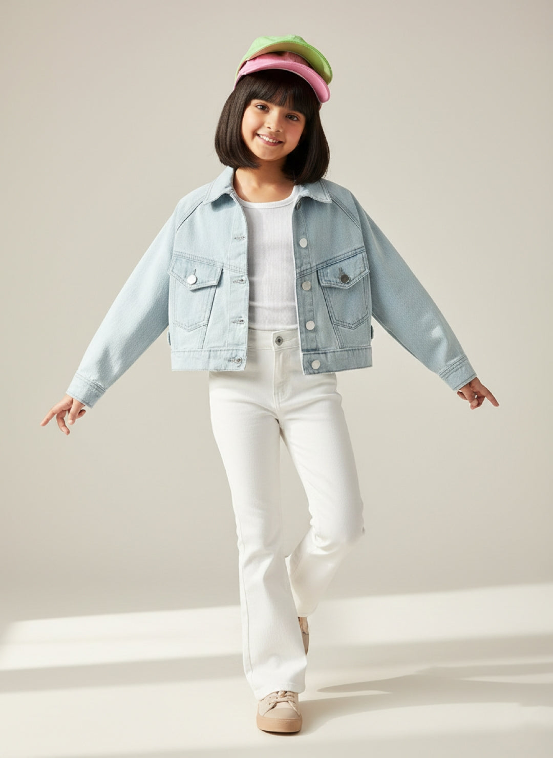 Girls Light Blue Denim Oversized Fit Jacket