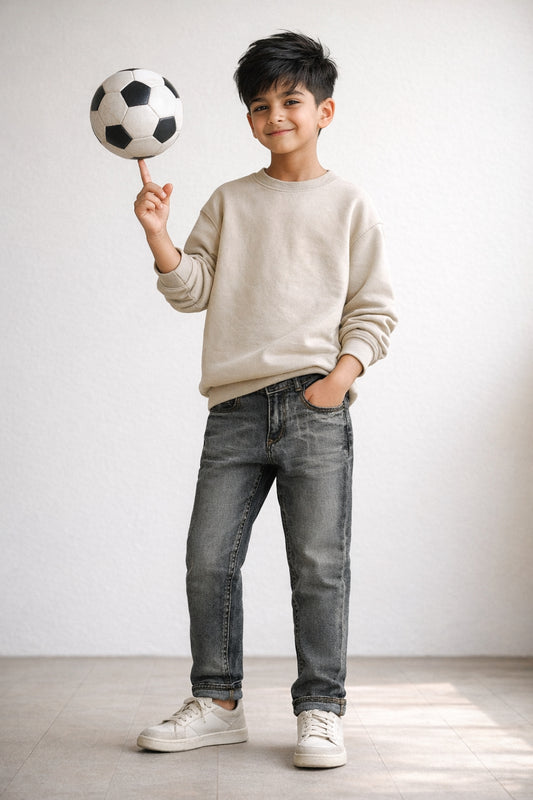 Boys Black Denim Tapered Fit Jeans