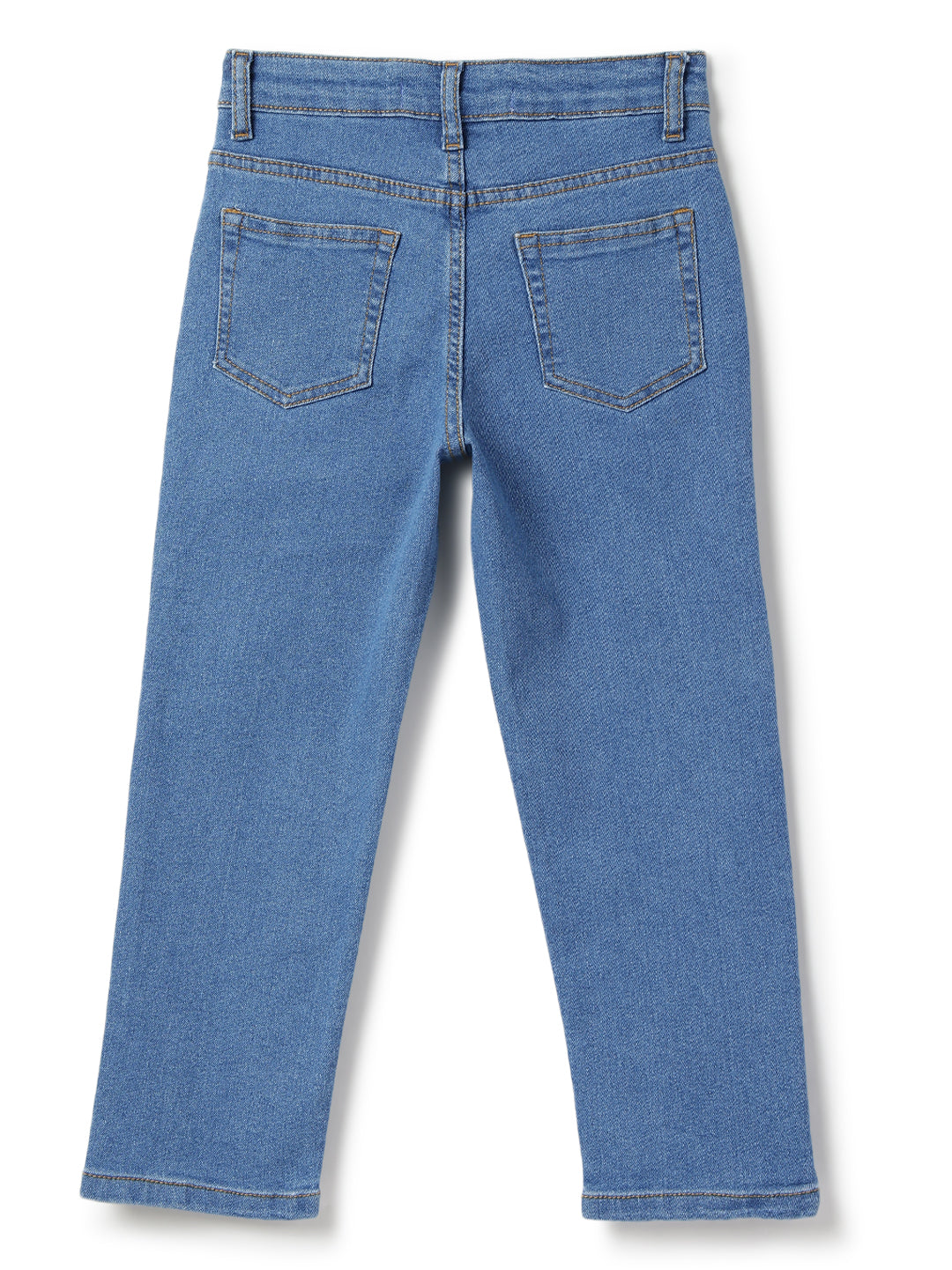 Boys Cotton Charcoal T-Shirt With Blue Denim Washed Straight Fit Jeans