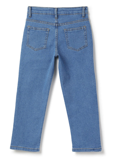 Boys Cotton Charcoal T-Shirt With Blue Denim Washed Straight Fit Jeans