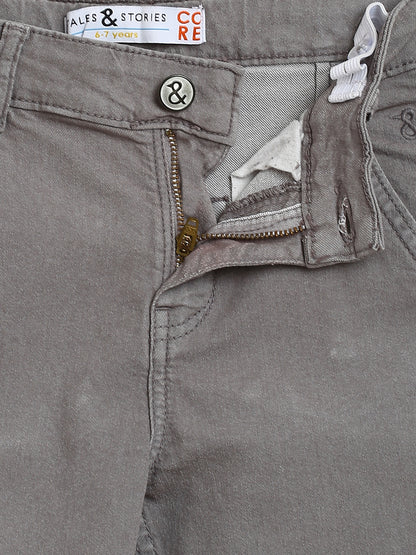 Boys Grey Slim Fit Cotton Solid Trouser