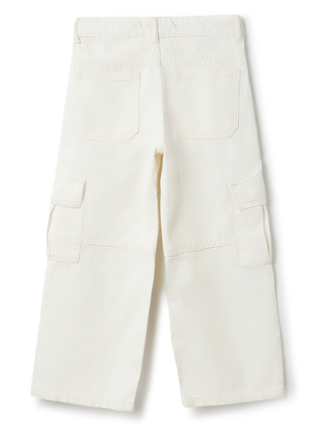Unisex Solid White Cotton Baggy Cargo Pants
