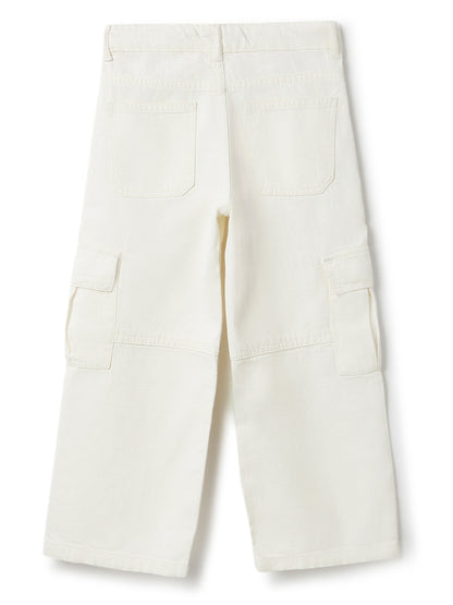 Unisex Solid White Cotton Baggy Cargo Pants