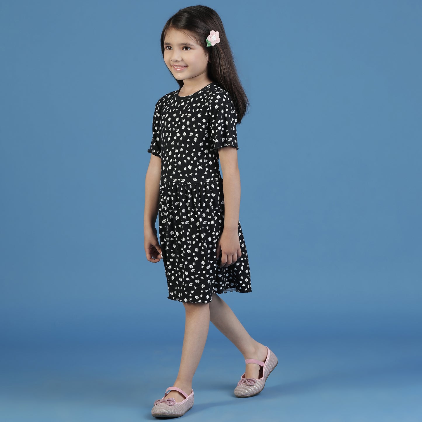 Girls Black Floral A-Line Dress