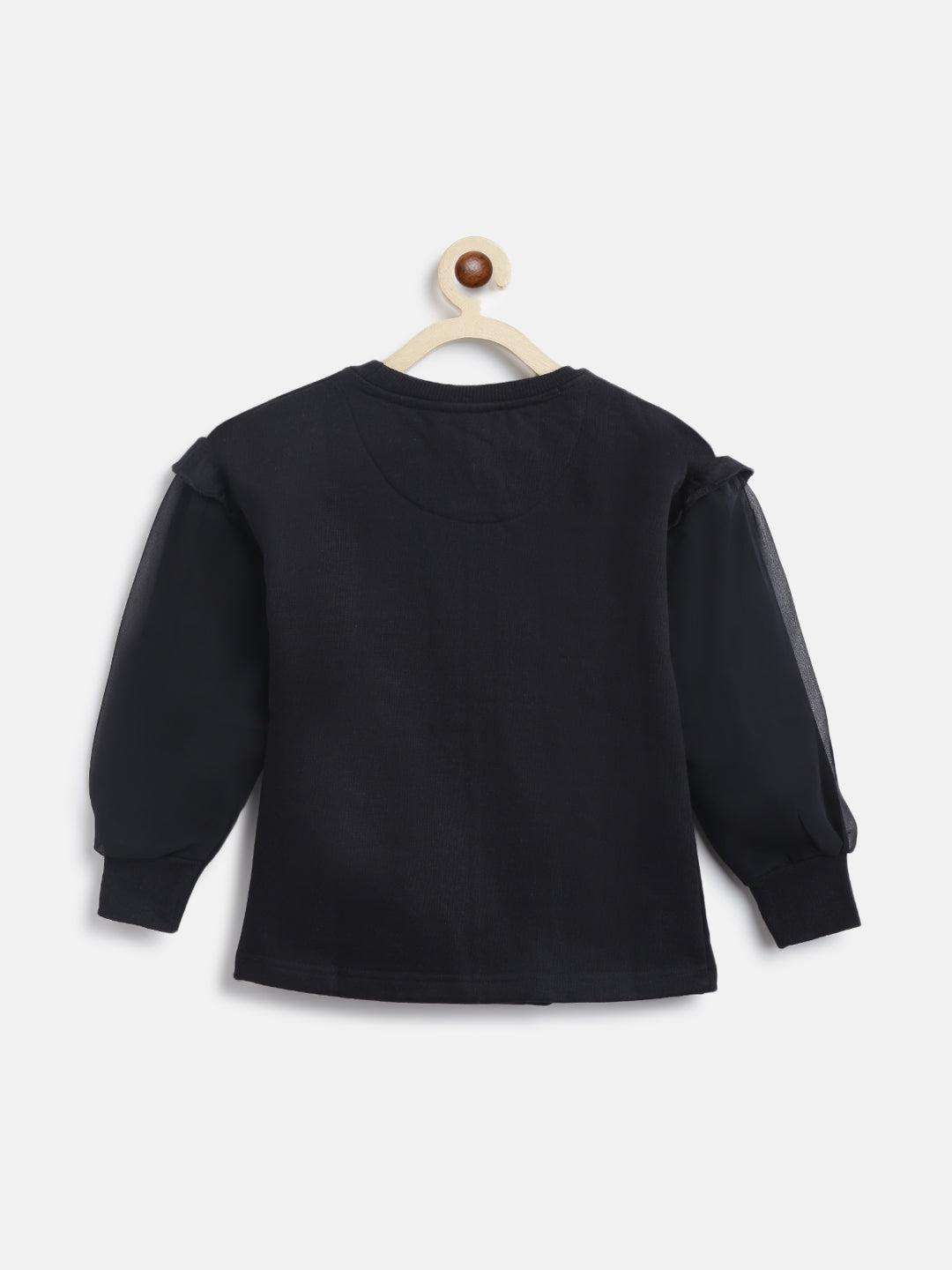 Girls Black Solid Pure Cotton Long Sleeves Sweatshirt
