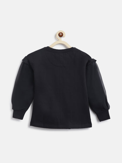 Girls Black Solid Pure Cotton Long Sleeves Sweatshirt