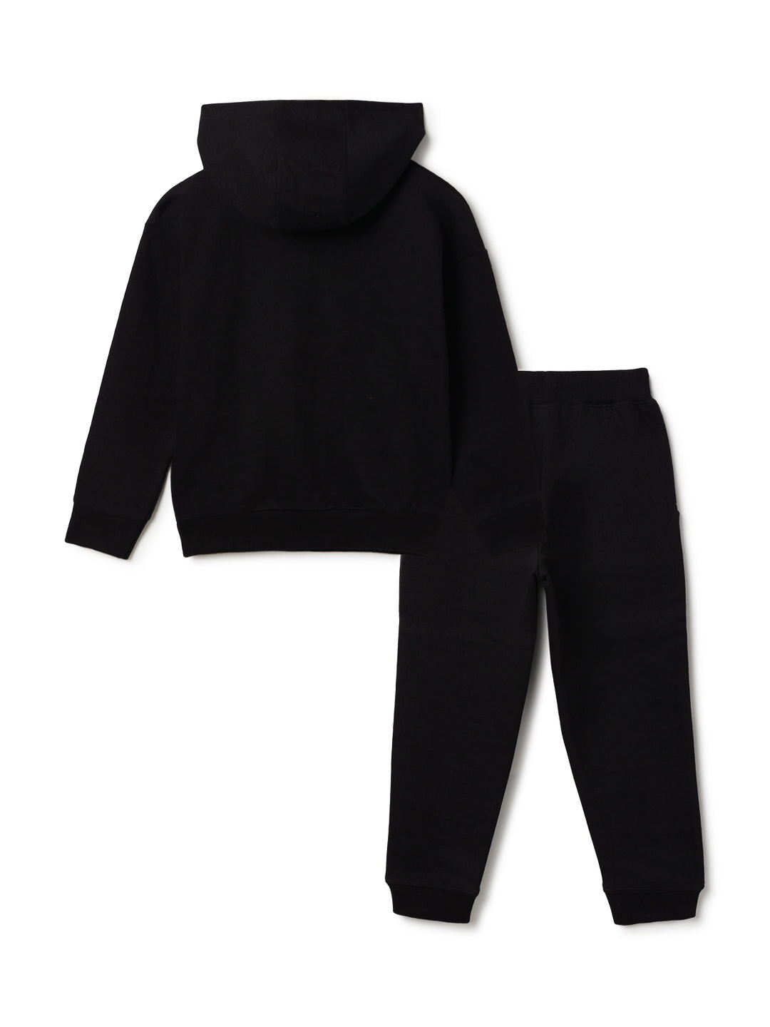 Unisex Black Solid Fleece Hooded Co-ord Set